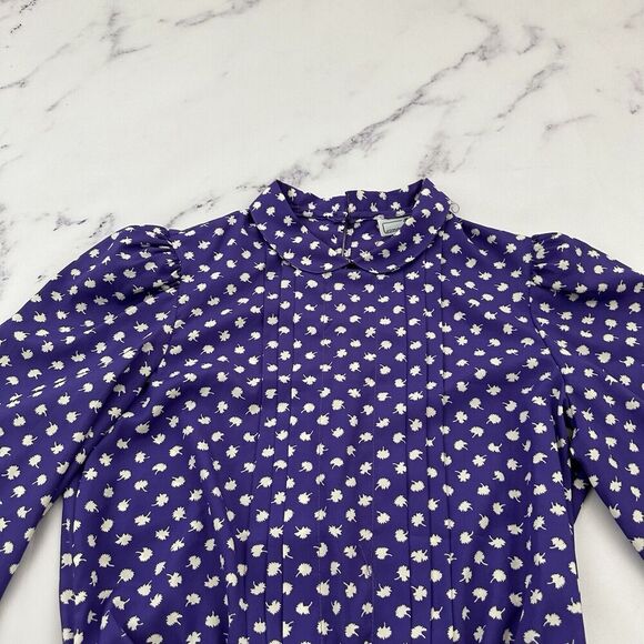 Jonathan Martin Womens Vintage 80s Midi Shirt Dress Size 13/14 Purple Floral - Picture 2 of 11